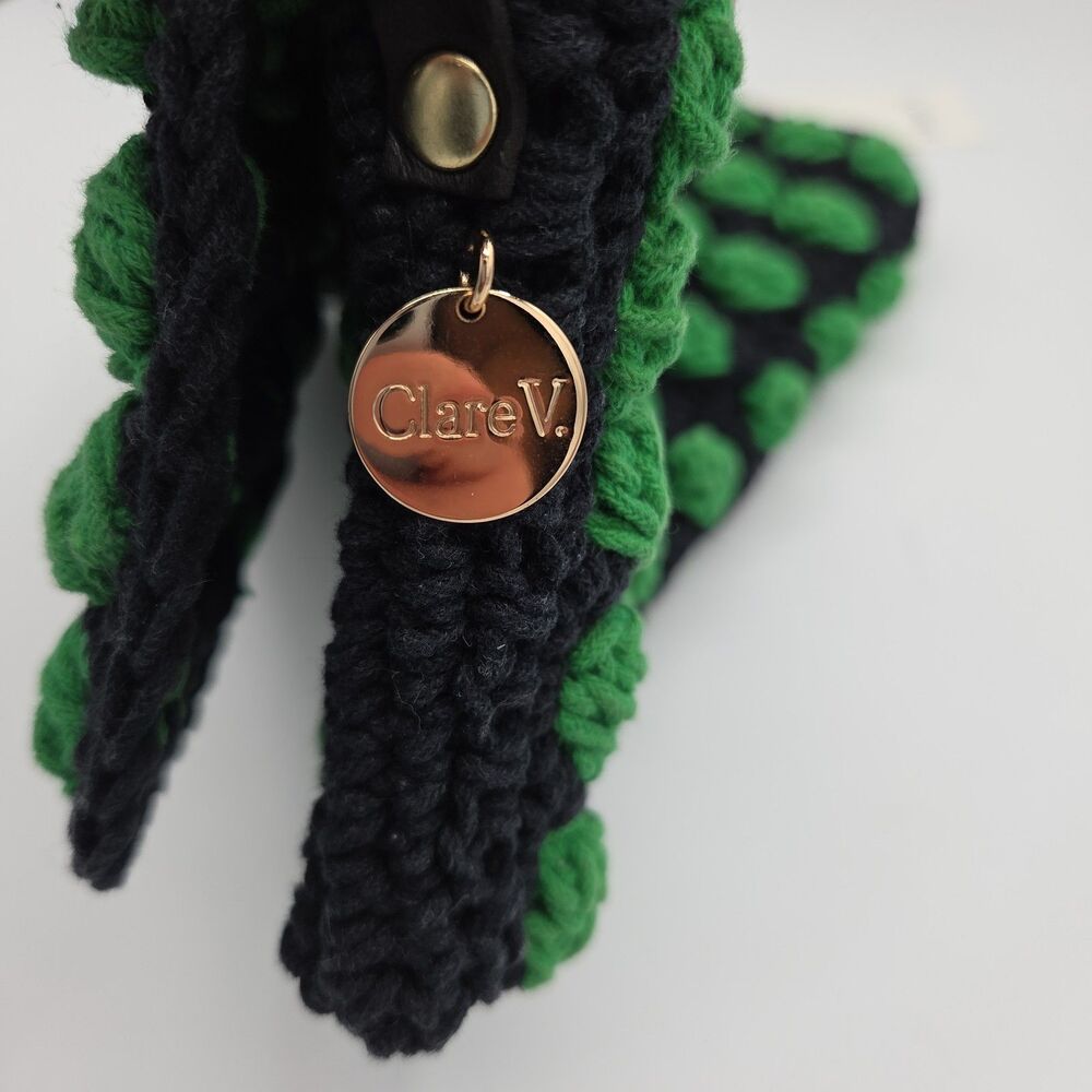 Clare V. Black Green Knit Convertible Clutch w Tabs Bag NWT Crochet Claudette - Picture 6 of 6